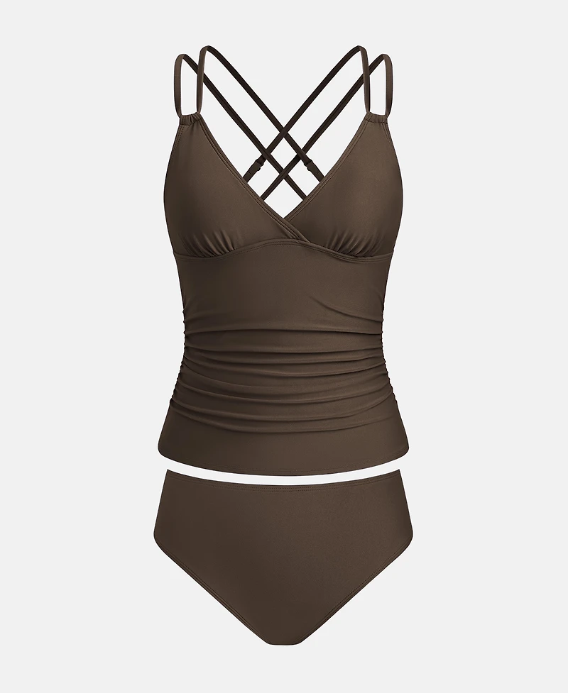 Cupshe Women's Plunge Cross Back Tankini Set