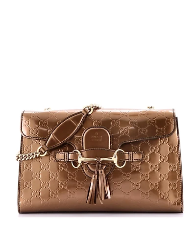 Pre-Owned Gucci Medium Emily Chain Flap Bag Guccissima Patent
