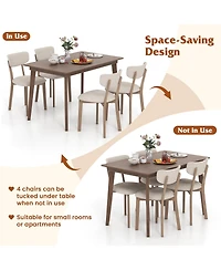Gouun 5-Piece Padded Dining Set with Rubber Wood Table and 4 Linen Chairs