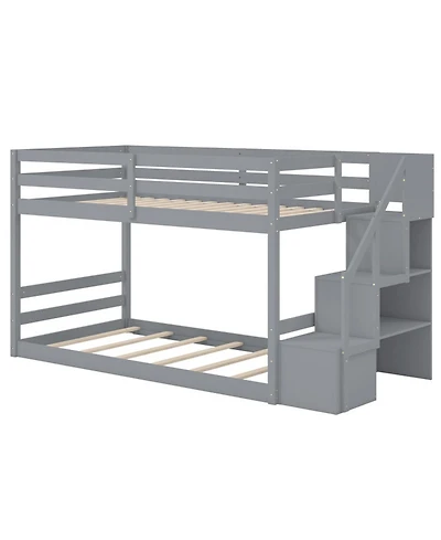 Gouun Pine Wood Twin Over Twin Bunk Bed with Storage Stairs