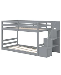 Gouun Pine Wood Twin Over Twin Bunk Bed with Storage Stairs