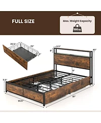 Gouun Full Size Led Bed Frame with 4 Storage Drawers and Built-In Charging Station