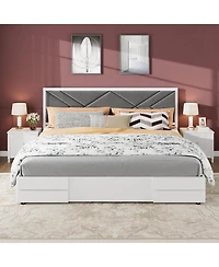 Homfan Modern Soft Upholstered Platform Bed Frame with Headboard - Sturdy Wood Slats