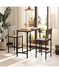 Costway 3 Pcs Bar Table Set Pub Dining Table and 2 Bar Stools with Backrest and Footrest