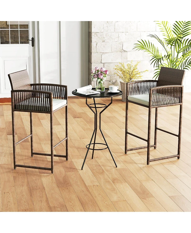 Costway Patio Bar Stools Pe Rattan Height Chairs with Backrests and Armrests