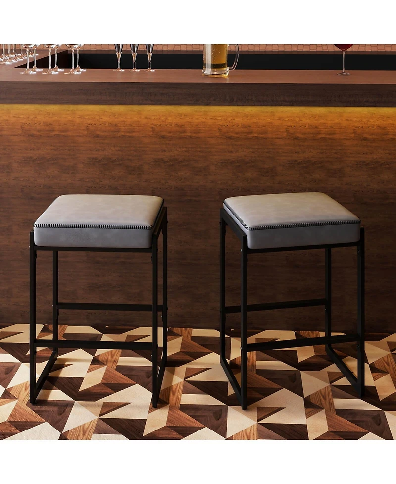 Costway Bar Stools with Faux Leather Upholstered Seat, Metal Legs, Footrests