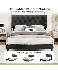 Gouun Full Linen Upholstered Platform Bed Frame with Tufted Headboard