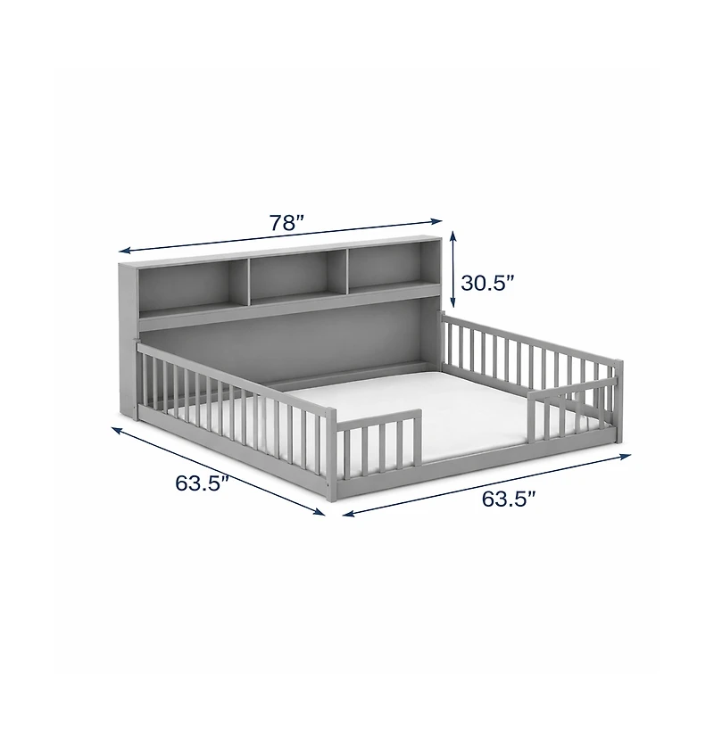 Gouun Full Montessori Floor Bed with Storage Shelves
