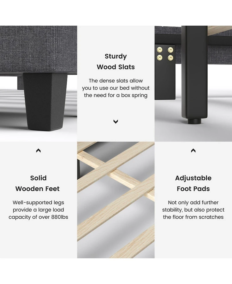 Gouun Full Upholstered Platform Bed Frame with Ottoman Storage and Tufted Headboard