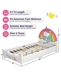 Gouun Kids Twin Upholstered Platform Bed with Padded Headboard