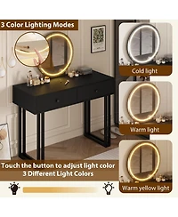 Homfan Modern Makeup Vanity Desk with Mirror and Led Lights - 3 Lighting Modes, Adjustable Brightness, 2 Storage Drawers, Sturdy Bedroom Furniture
