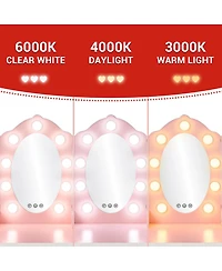 Homfan Kids Vanity Set with Lighted Tri Fold Mirror, Wooden Pretend Play Dressing Table Stool, Storage Drawer & Adjustable Led Modes