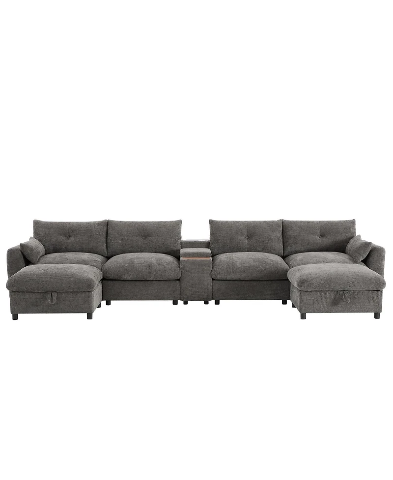 Streamdale Furniture 136" Modular Sectional Sofa with Console, Cup Holder & Usb Charger, Ottoman