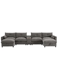 Streamdale Furniture 136" Modular Sectional Sofa with Console, Cup Holder & Usb Charger, Ottoman