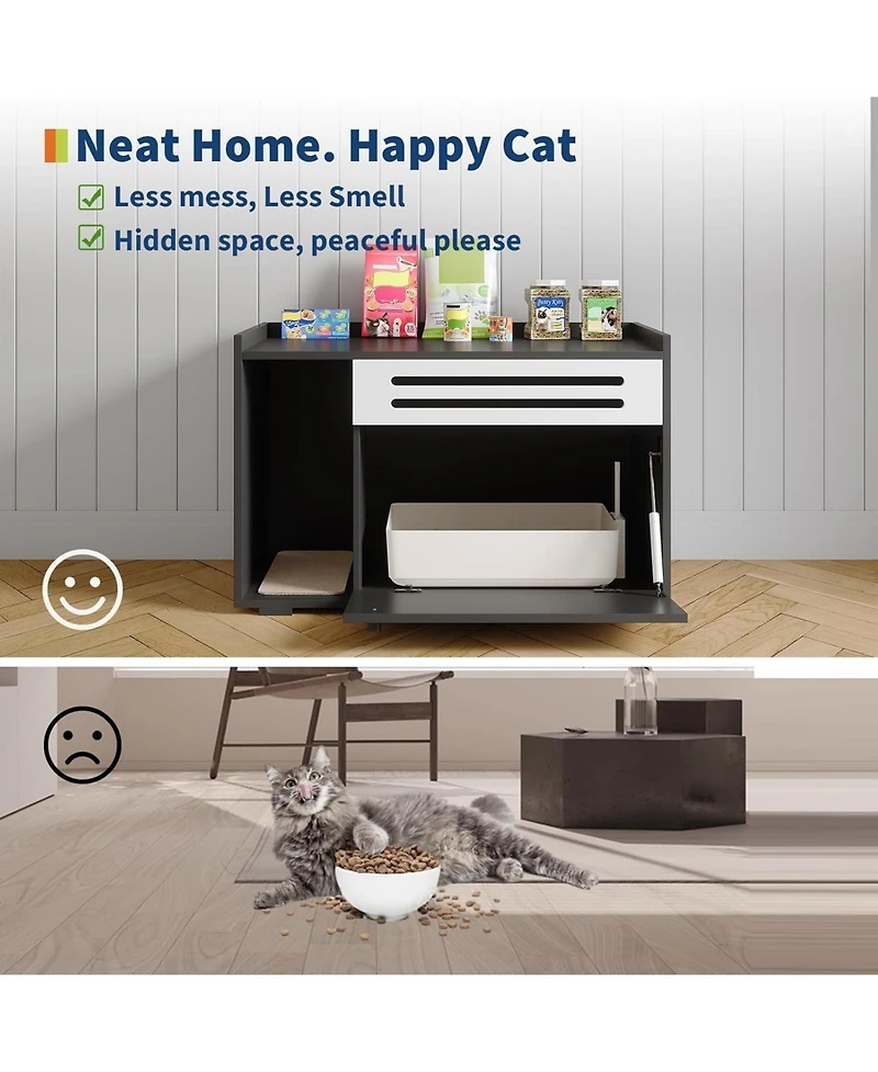 gaomon Cat Litter Box Enclosure with Ventilated Panel Hidden Litter Box Furniture with Drop Down Door, Indoor Cat House