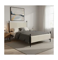 Homfan Modern Corduroy Upholstered Bed Frame with Vertical Striped Headboard, Wooden Slats, Metal Legs