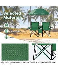 Sugift Portable Folding Picnic Double Chair with Removable Umbrella