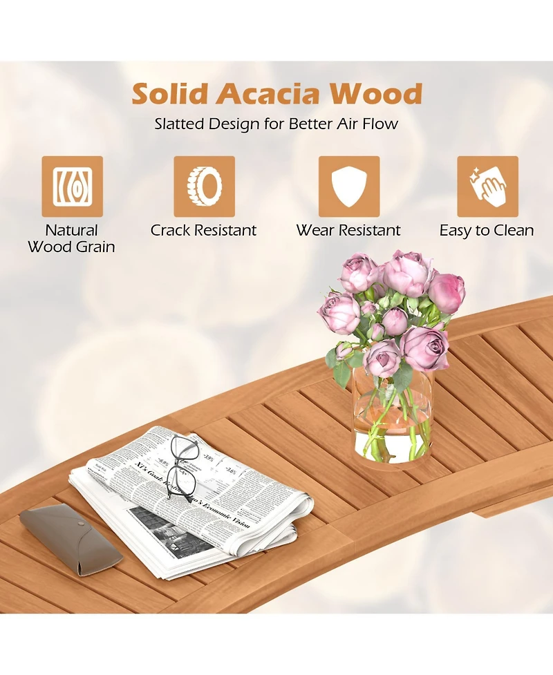 Sugift Outdoor Curved Acacia Wood Fire Pit Bench with Slatted Seat