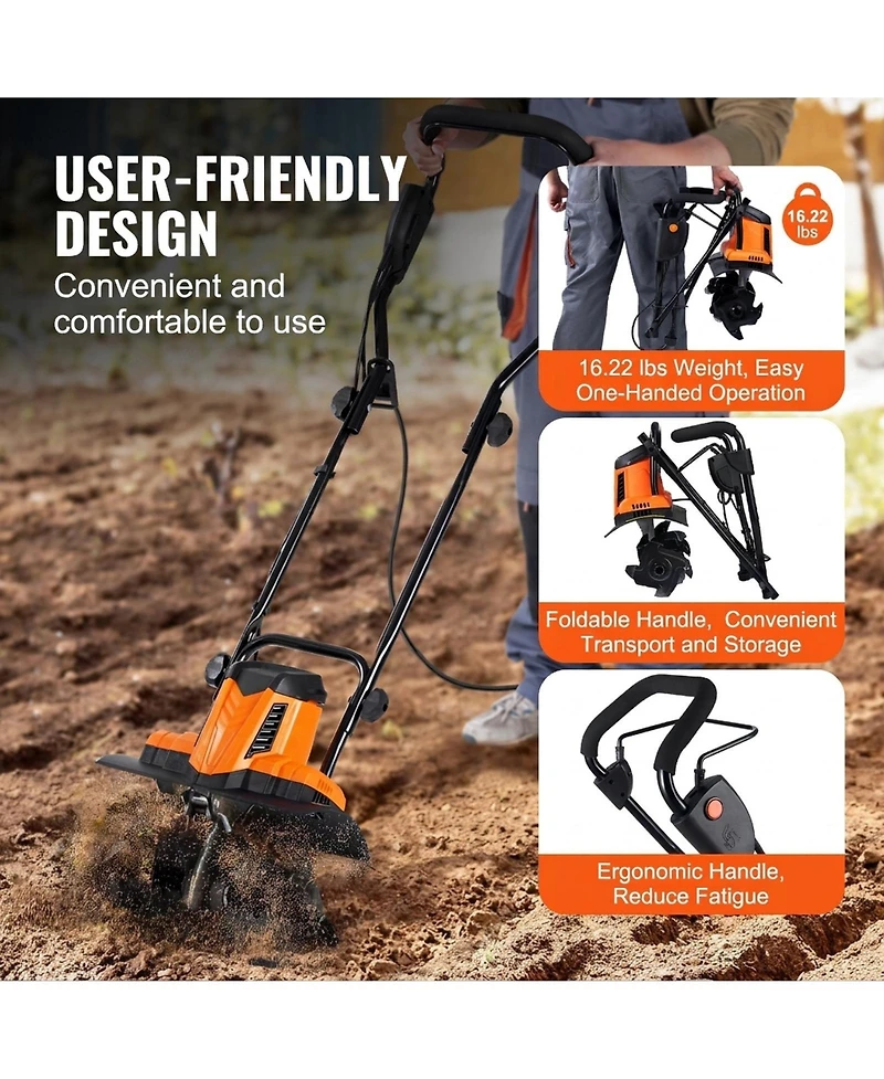 Sugift 10 Amp Electric Tiller, 14" Tilling Width, Corded Cultivator for Lawn Digging
