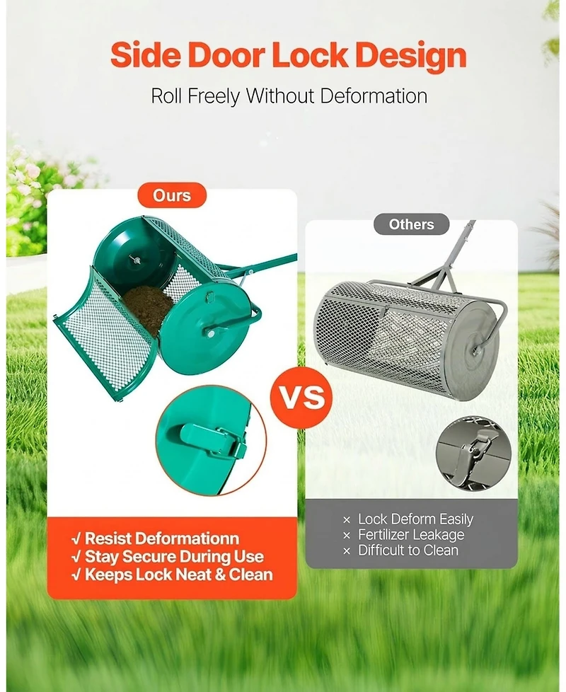 Sugift Compost Spreader, 24 inches Wide with Adjustable Height, Powder-Coated Steel Roller