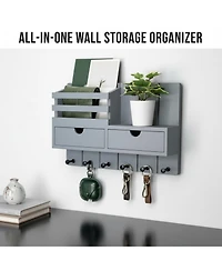 Yigii Wall Mounted Key Holder with 2 Drawers 6 Hooks Shelf Mail Organizer Decor