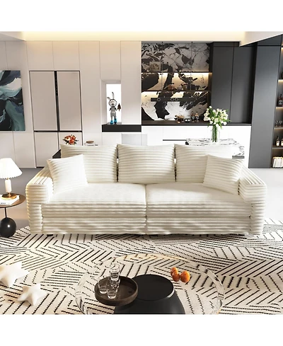 Rainsken 82.7" Corduroy 3-Seat Sofa, Convertible Deep Seat Couch Lounge Chair, Modern Comfy Upholstered Sofa with Soft Pillows for Living Room