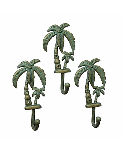 Yigii Cast Iron Palm Tree Wall Hooks Rustic Black Decorative Coats Towels Bags Tropical Home Vintage Set Of 3