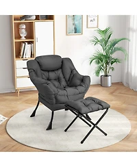 Gouun Modern Accent Sofa Chair with Folding Footrest and Side Pocket