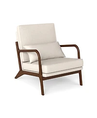 Gouun Modern Accent Chair with Rubber Wood Armrests and Removable Lumbar Pillow