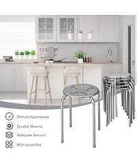 Gouun Stackable Round Metal Stools Set of 6 with Daisy Cutout Design