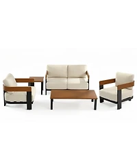 Tribesigns 4-Piece Patio Conversation Set with 2 Armchairs, Loveseat & Coffee Table, Outdoor Accent Chairs with Removable Cushion, Sturdy Metal Frame
