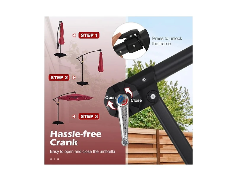 Slickblue Outdoor Cantilever Patio Umbrella with Solar Led Lights, Hanging Design