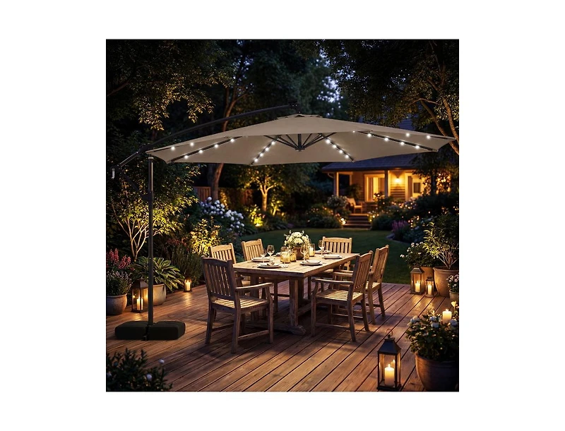 Slickblue Outdoor Cantilever Patio Umbrella with Solar Led Lights, Hanging Design