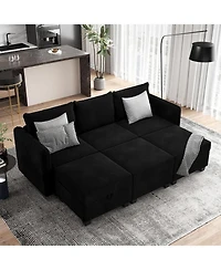gaomon Modular Sectional Sofa with Under-Seat Large Storage, 3 Seat Couch with 3 Ottomans, U Shaped Couch with Wooden Frame and Velvet Upholstery