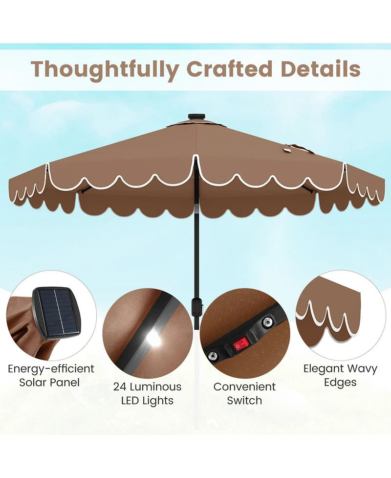 Sugift 9.3 ft Solar Patio Umbrella with Led Lights and Vented Top