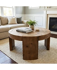 Tribesigns Solid Wood Round Coffee Table, 31.5-Inch Farmhouse Circle Center Cocktail Tea Table