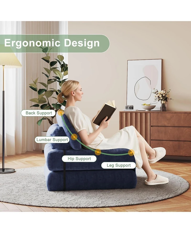 gaomon Folding Sofa Bed, Floor Couch with Pillow, Futon Bed Convertible Sleeper Chair Foldable Mattress Back Support