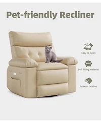 gaomon Swivel Rocking Recliner Chair, Oversized Pu Leather Reclining Nursery Rockers with Heat and Massage, Rocker Recliner Chair with Pull Handle