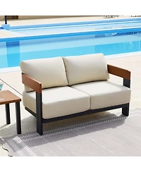 Tribesigns Outdoor Patio Sofa with Cushions, Metal Frame Patio Couch with Thick Cushions, Outdoor Seating