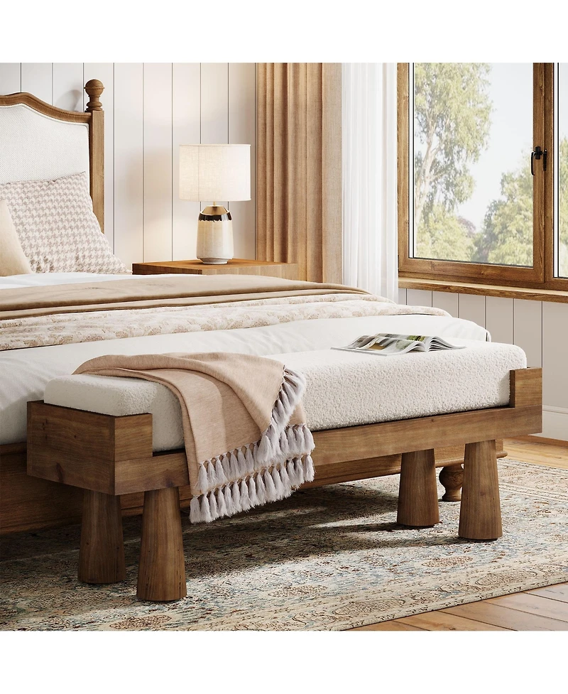 Tribesigns 47.24'' Entryway Bench, End of Bed Bench with Berber Fleece Cushion, Wooden Shoe Bench