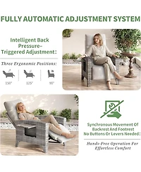 gaomon Outdoor Wicker Recliner with Adjustable Backrest and Footrest