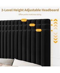 gaomon Twin Velvet Upholstered Bed Frame with Vertical Channel Tufted Adjustable Headboard
