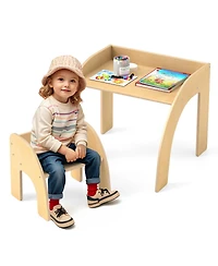 Gouun Kids Table and Chair Set with Wide Tabletop and Curved Edges