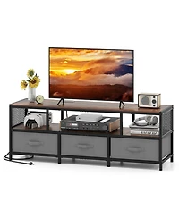 Gouun Industrial 55-Inch Tv Stand with Power Outlets and Fabric Drawers