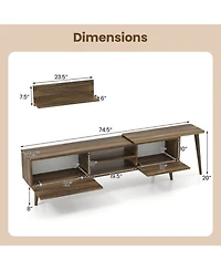 Gouun 75 in Mid-Century Tv Stand with Floating Shelves and Flip Cabinets
