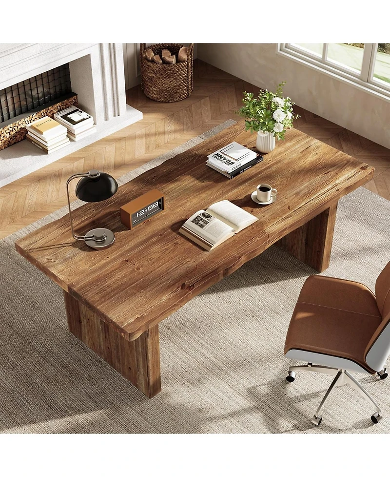 Tribesigns Solid Wood Executive Desk, 63" Farmhouse Office Computer Desk,Work Writing Table