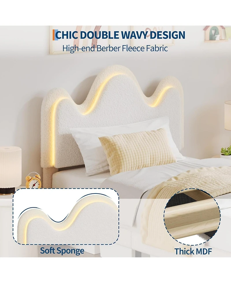 gaomon Bed Frame Lamb Velvet Cute Platform Wooden Slats Led Light Noise Free No Box Spring