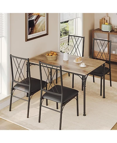 gaomon 5-Piece Rustic Dining Set for 4, Compact Kitchen Table and Upholstered Chairs for Small Spaces, Apartment and Studio