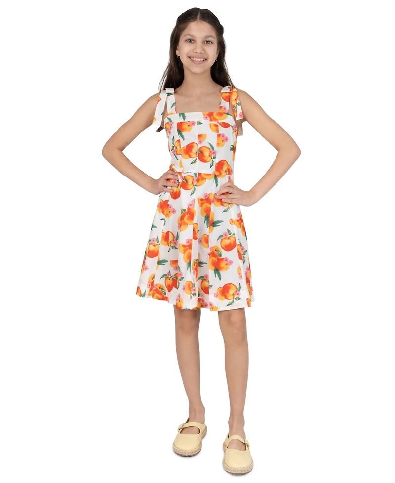 Rare Editions Girls' 7-16 Peach Print Paneled Skater Dress