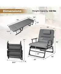 Slickblue Folding Camping Cot with Mattress 3 in 1 Convertible Single Sofa Chaise Lounge Chair Sleeper